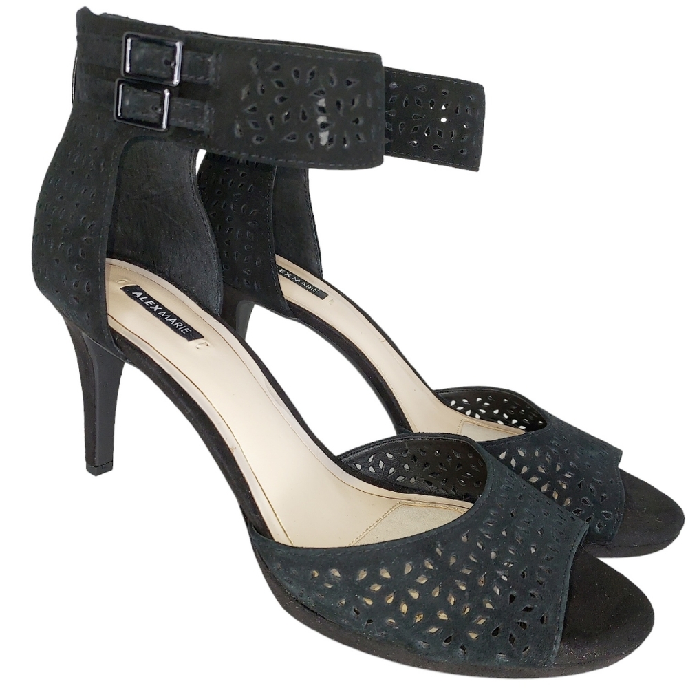 Alex Marie Women's Size 10 Perforated Suede Ankle Strap Back Zip Heels NWOT NEW